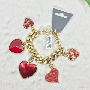 💘 Chunky Red Heart Charm Dangle Bracelet